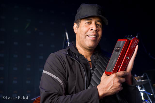 Stanley Clarke with his signature EBS Stanley Clarke Wah pedal