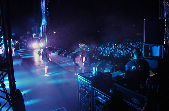 In Flames on stage as Thursday night's headliners. Notice the glowing'F' from Peter's Fafner II at the bottom!