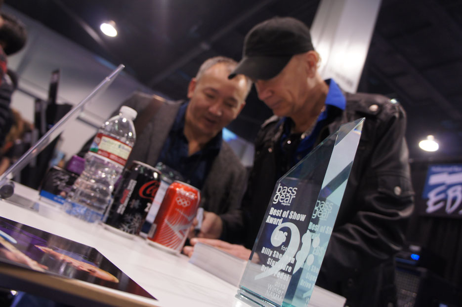 Billy Sheehan signing. With last years Best Of NAMM Show Award in the foreground.